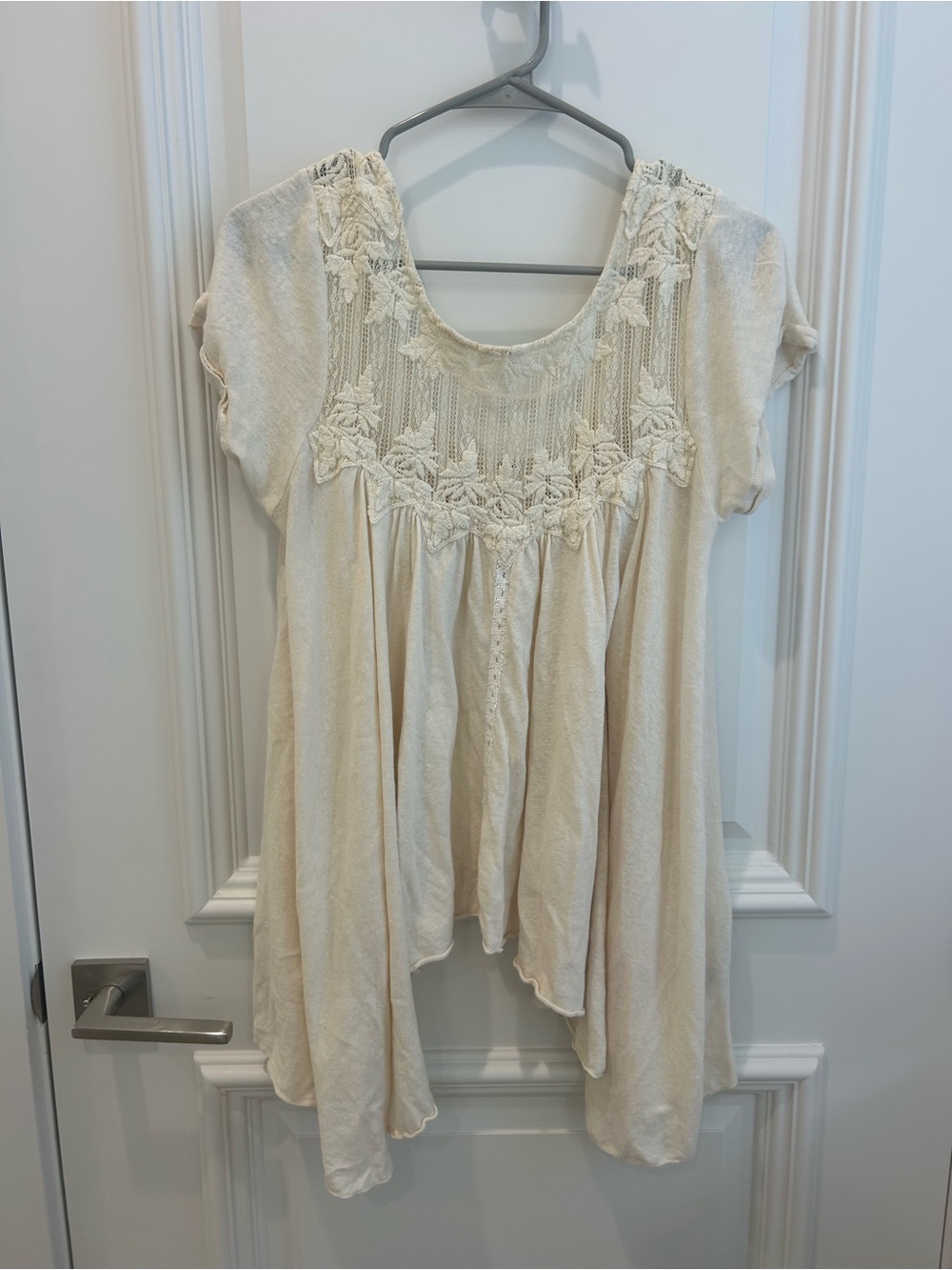 Free People Cream Lace-Trim Peasant Top